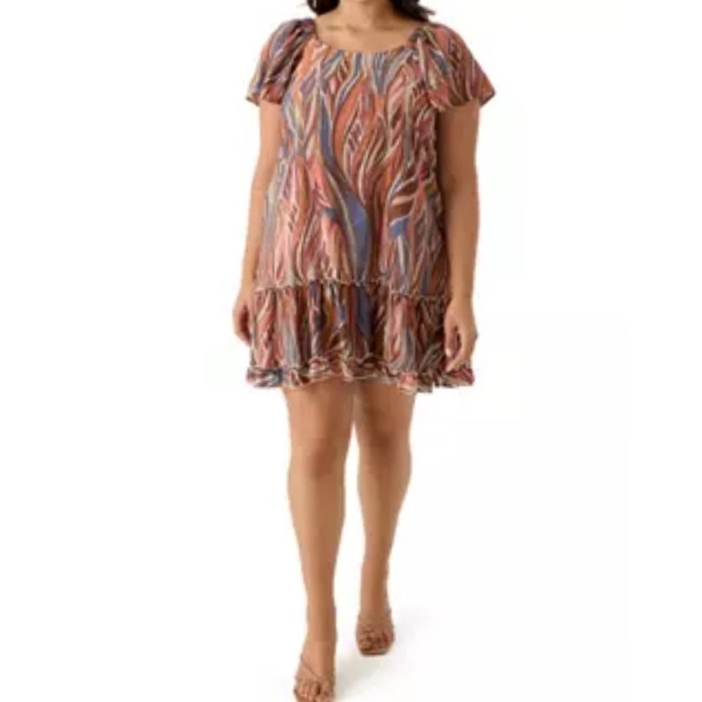 Robbie‎ Bee Short Sleeve Square Neck Printed A-Line Dress Size Medium